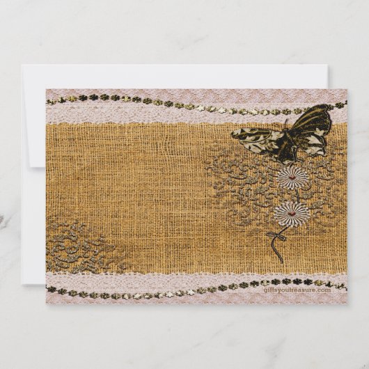 Vlinder, Kralen Kant & Burlap bruiloft uitnodiging (Achterkant)