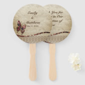 vlinder, kralen, kant, perkament bruiloft handwaaier (Voorkant en achterkant)