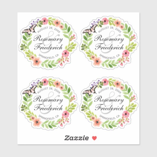 Vlinder krans bruid en bruidegom Contour Stickers (Vel)