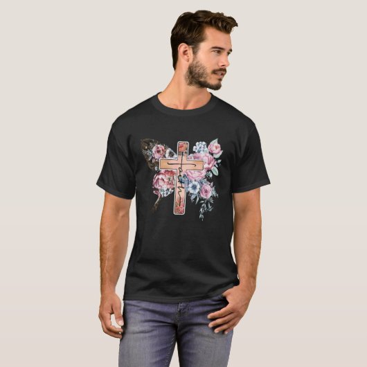 Vlinder Kruis Geloof Bloemengod Jesus Christelijk T-shirt (Voorkant volledig)
