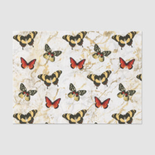 Vlinder Kunst op Wit & Goud Marmer, Decoupage Tissuepapier