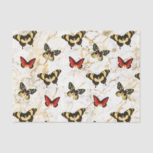 Vlinder Kunst op Wit & Goud Marmer, Decoupage Tissuepapier (Voorkant)