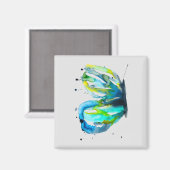 Vlinder kunst waterverf blauw magneet (Voorkant / Achterkant)