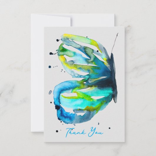 Vlinder kunst waterverf blauw notitiekaartje (Voorkant)