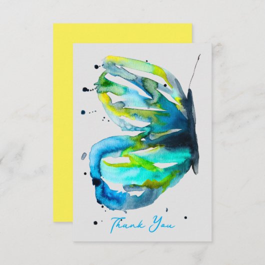 Vlinder kunst waterverf blauw notitiekaartje (Voorkant / Achterkant)