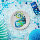 Vlinder kunst waterverf blauw papieren bordje (Feest)