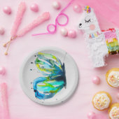 Vlinder kunst waterverf blauw papieren bordje (Feest)