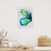 Vlinder kunst waterverf blauw poster (Keuken)