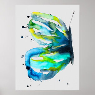 Vlinder kunst waterverf blauw poster