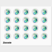 Vlinder kunst waterverf blauw ronde sticker (Vel)