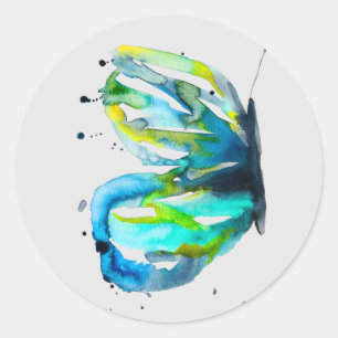 Vlinder kunst waterverf blauw ronde sticker