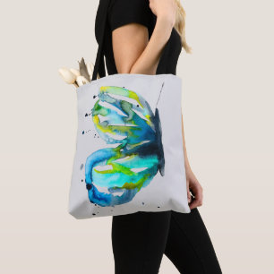 Vlinder kunst waterverf blauw tote bag