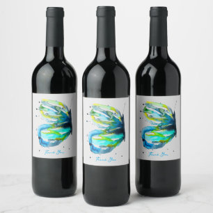 Vlinder kunst waterverf blauw wijn etiket