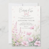 vlinder kus roze wilde bloemen baby meisje douche kaart (Voorkant)