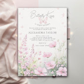 vlinder kus roze wilde bloemen baby meisje douche kaart