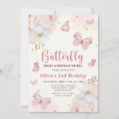vlinder kusjes florale boho roze meisje verjaardag kaart (Voorkant)