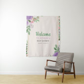 Vlinder Kusjes Paarse Bloemen Baby Shower Wandkleed (In situ)