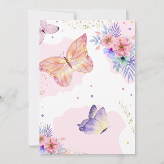 vlinder kussen bloemig roze meisje verjaardag kaart (Achterkant)