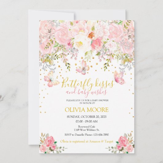 Vlinder kussen en baby wenst baby shower kaart (Voorkant)