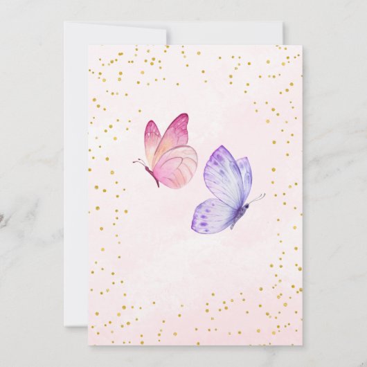 VLINDER KUSSEN ROZE & PAARSE 1E VERJAARDAG KAART (Achterkant)