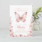 vlinder kussen verjaardag roze vlinder partij kaart (Staand voorkant)