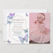 vlinder kussen vlinder meisjes verjaardag foto kaart (Voorkant)