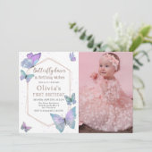 vlinder kussen vlinder meisjes verjaardag foto kaart (Staand voorkant)