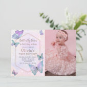 vlinder kussen vlinder meisjes verjaardag foto kaart (Staand voorkant)