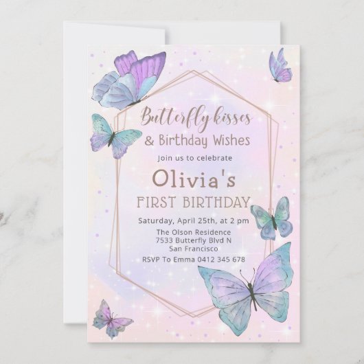 vlinder kussen vlinder meisjes verjaardagsfeest kaart (Voorkant)