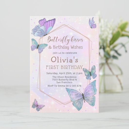 vlinder kussen vlinder meisjes verjaardagsfeest kaart (Staand voorkant)