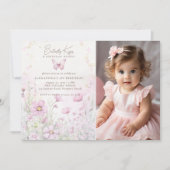 Vlinder kussen Wildbloemen Foto 1e verjaardag Kaart (Voorkant)