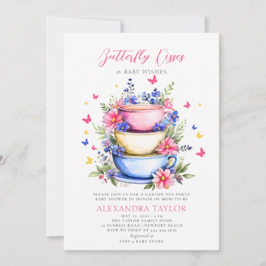 vlinder kussen wilde bloemen thee baby meisje douc kaart (Voorkant)