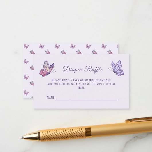 Vlinder kust Paarse Baby shower Informatiekaartje (Voorkant / Achterkant in situ)
