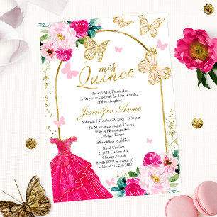 Vlinder Kweeïnvitatie Hot Pink Boog Bloemen Kaart
