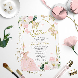 Vlinder Kweepeer Uitnodigingen Roze Bloemen Jurk