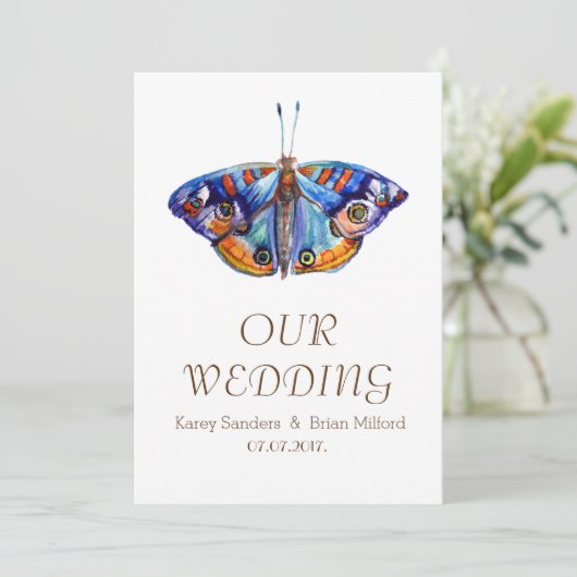 Vlinder, Landelijke Canvas Trouw Uitnodiging (Staand voorkant)