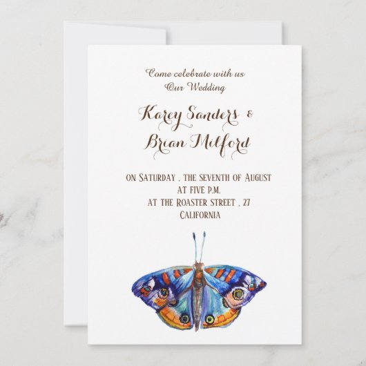 Vlinder, Landelijke Canvas Trouw Uitnodiging (Achterkant)