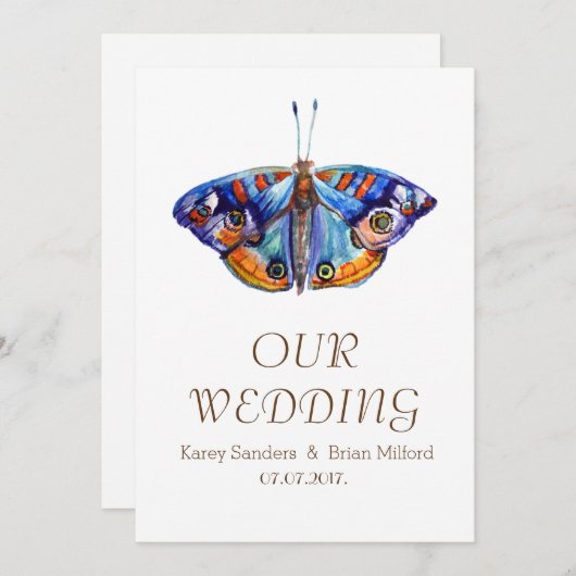 Vlinder, Landelijke Canvas Trouw Uitnodiging (Voorkant / Achterkant)