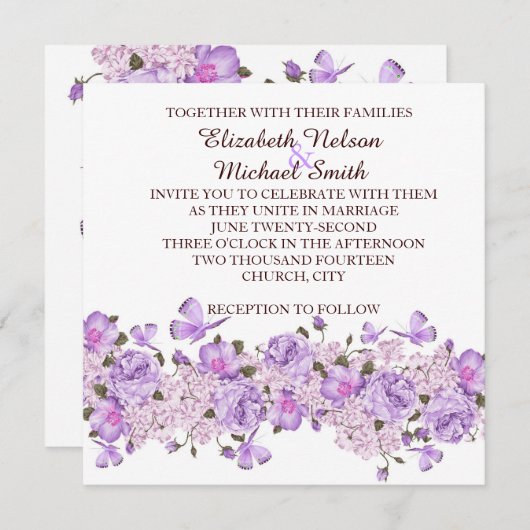 vlinder lavendel bloementuin bruiloft uitnodigen kaart (Voorkant / Achterkant)