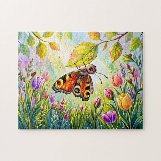 Vlinder Legt Eieren Onder Blad Legpuzzel (Horizontaal)