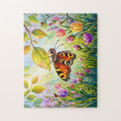 Vlinder Legt Eieren Onder Blad Legpuzzel (Verticaal)