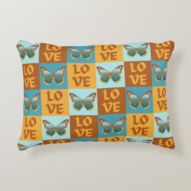 Vlinder liefde patroon | Blauw & Oranje helling Accent Kussen (Voorkant)