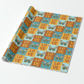 Vlinder liefde patroon | Blauw & Oranje helling Cadeaupapier (Uitgerold)