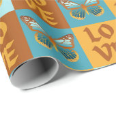 Vlinder liefde patroon | Blauw & Oranje helling Cadeaupapier (Rol Hoek)