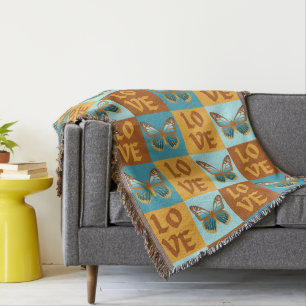 Vlinder liefde patroon Blauw & Oranje helling Deken