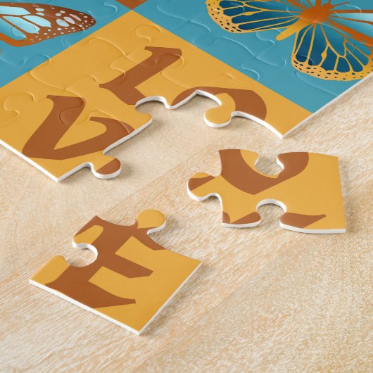 Vlinder liefde patroon | Blauw & Oranje helling Legpuzzel (Zijkant)