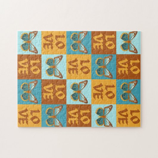 Vlinder liefde patroon | Blauw & Oranje helling Legpuzzel (Horizontaal)