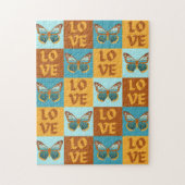 Vlinder liefde patroon | Blauw & Oranje helling Legpuzzel (Verticaal)