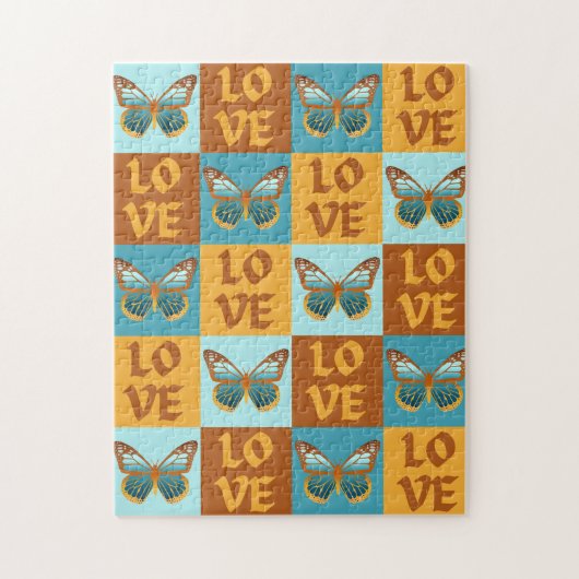Vlinder liefde patroon | Blauw & Oranje helling Legpuzzel (Verticaal)