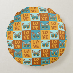 Vlinder liefde patroon Blauw & Oranje helling Rond Kussen
